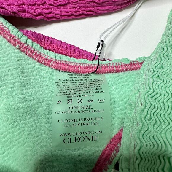Cleonie The Oceania Bikini Crinkle Two Tone Pink & Mint Goddess One Size - Picture 9 of 9